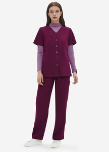 Women's Straight Scrub Pants with 6 Pockets in Wine Red