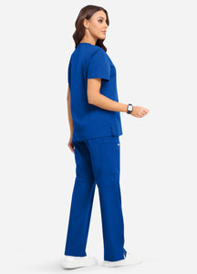 Women's Classic V-Neck Scrub Set with 7 Pockets in Blue