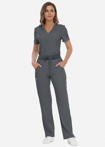 Women's Classic V-Neck Scrub Set with 7 Pockets in Graphite