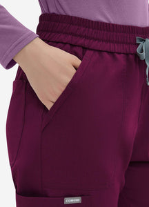 Women's Straight Scrub Pants with 6 Pockets in Wine Red