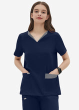 Load image into Gallery viewer, Women&#39;s Double-Layer V-Neck Scrub Top with 4 Pockets in Navy
